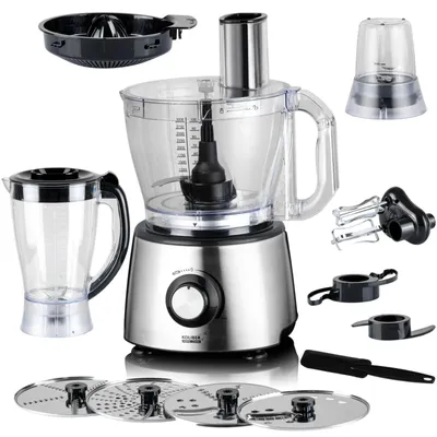 Produktbild von Multifunktionale Küchenmaschine 12-in-1 als Zerkleinerer Mixer und Kneter zum Hacken Reiben und Entsaften von Obst und Gemüse