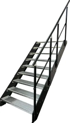 Obrázok produktu pre Oceľové rebrinové schodiskové stupne 9 stupňov zábradlia vpravo - pozinkované a antracitovo práškovo lakované strany - (š x v x h) 80 x 171 x 177 cm