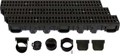Produktbild von Entwässerungsrinne Höhe 115mm Kunststoff 3m, Stegrost, Classic Schwarz