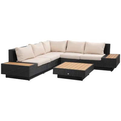 Produktbild von Outsunny 4-tlg. Luxus Polyrattan Gartengarnitur Gartenmöbel Garten-Set Sitzgruppe Loungeset Loungemöbel inkl. Ablagen und Beistelltisch Sitzkissen Schwarz