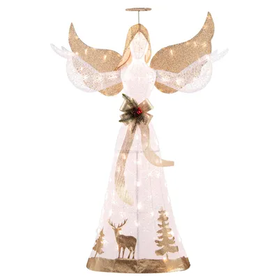 Produktbild von COSTWAY 150 cm beleuchtete Weihnachtsfigur, Engel mit 100 warmweißen LED-Lichtern, Heiligenschein, Schleife, Weihnachtsdeko, Weihnachtsdekoration, Weihnachtsengel für außen und innen