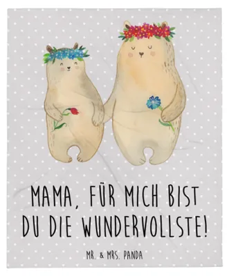 Produktbild von Mr. & Mrs. Panda Bettdecke Bären mit Blumenkranz - Grau Pastell - Geschenk, Family, Decke, Mom, Kuscheldecke, Bär, Schlafdecke, Tagesdecke, Sofaüberwurf, Familie, Mama