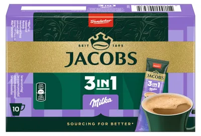 Obrázek produktu pro Jacobs káva instantní nápoj 3 v 1 Milka 10x12,4g balení 124g