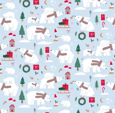 Produktbild von Geschenkpapier Weihnachten Röllchen 70 x 150cm Eisbären Kranz Geschenk Tannenbaum