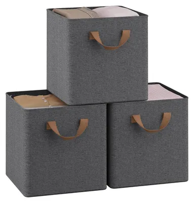 Produktbild von Faltbare Aufbewahrungsboxen, 3er-Set, Stoffboxen mit Griffen und Metallrahmen, Aufbewahrungswürfel für Wohnzimmer, Schlafzimmer, Arbeitszimmer, multifunktional