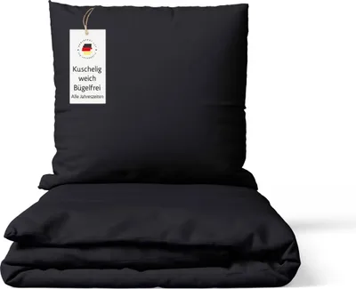 Produktbild von Bettwäsche 135x200 cm Schwarz 2-teilig einfarbig Mikrofaser Bettbezug mit Kissenbezug 80x80 cm – bügelfrei & hautfreundlich