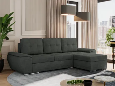 Produktbild von MKS MEBLE Sofa mit Schlaffunktion - Ecksofa mit Schlaffunktion und Bettkasten - Sofa 3 Sitzer - Schlafsofa - Couch - Schlafsofa mit Bettkasten - Umbria L - Dunkelgrau Stukture