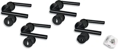 Produktbild von Türbeschlag 4er Set, Rosettengarnitur 3 x für Zimmertüren 1 x für Bad/WC Türe schwarz, Türklinke Türgriff
