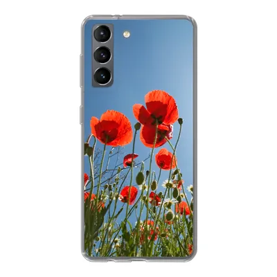Produktbild von MuchoWow® Handyhülle Schutzhülle Hülle für Samsung Galaxy S21 Strahlende Sonne über einigen Mohnblumen in Spanien Silikon Softcase Handy Hülle - Softcase