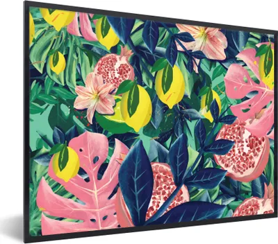 Produktbild von MuchoWow® Gerahmtes Poster Blumen - Früchte - Farben 80x60 cm - Poster mit Schwarzem Bilderrahmen Wandposter Rahmen Foto Bilder - Schwarzem - Mit Gestell