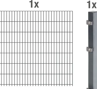 Image de Alberts 641498 Clôture en grillage double comme set complet de clôture, anthracite, hauteur 143 cm, longueur 2,5 m