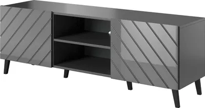 Produktbild von Furniture24 Fernsehschrank Abeto Lowboard 150 cm Unterschrank 2 Türen Graphite mit Graphite Hochglanz