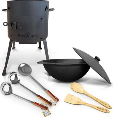 Produktbild von Utschak Uchag Feuerofen Ø 36 cm 2 mm Stahl mit Usbekische Kazan 10 L Казан Учаг