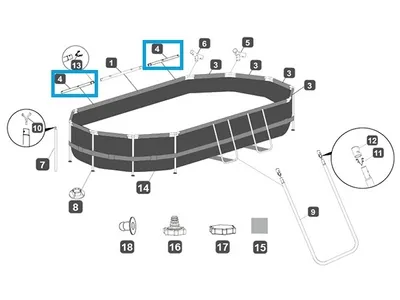 Diagram showing parts of a Bestway Power Steel™ oval pool.