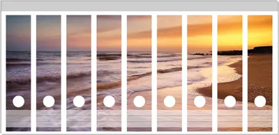Produktbild von Wallario Ordnerrücken Sticker, selbstklebend für breite Ordner, 9 Stück, Motiv Sonnenuntergang am Strand - Abendspaziergang