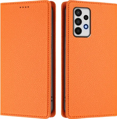 Produktbild von Litchi Leder Handyhülle für Samsung Galaxy A52/A52 5G/A52S 5G Wallet Kartenfächer Standfunktion Hülle Orange