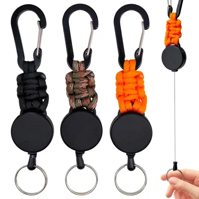 Image de 3 porte-clés rétractables avec un câble en acier de 65 cm de long, pour le bureau et l'escalade
