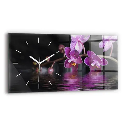 Produktbild von Wallfluent Wanduhr – Stilles Quarzuhrwerk - Uhr Dekoration Wohnzimmer Schlafzimmer Küche - Zifferblatt mit Strichen - weiße Zeiger - 60x30 cm - Orchideenblume auf dem Wasser
