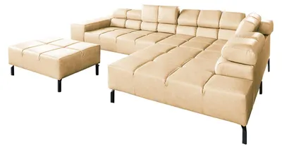 Produktbild von KAWOLA Sofa NELSON Ecksofa Leder beige mit Hocker Recamiere rechts