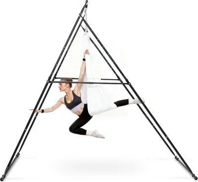 Produktbild von VEVOR Aerial Yogarahmen Schaukelständer mit 6 m langer Yoga-Hängematte (Weiß) & max. 200 kg Tragkraft & dreieckiger Struktur & EVA-Schaum, 4-stufige horizontale & 6-stufige vertikale Einstellung