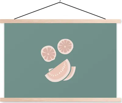 Produktbild von MuchoWow® Textilposter Sommer - Obst - Abstrakt 120x80 cm mit holzfarbenen Rahmen - Aufhängeset