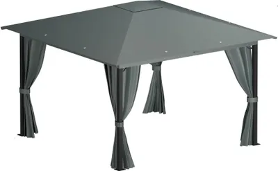 Produktbild von ALEOS. Garten - Pavillon Monza 3x3 Meter, Gartenpavillon 9m² einfacher Aufbau ohne Werkzeug, Klicksystem, Dach 100% WASSERDICHT UV30+, mit 4 Vorhängen, quadratisch, Füße 6x6cm, anthrazit