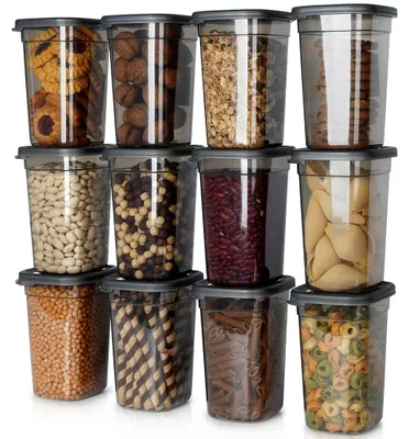 Produktbild von Vilde | Vorratsdosen 12er Set - 1 L - 11x16 cm - Kunststoff - Mikrowellengeeignet - Grau Transparent