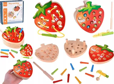 Image de Attrapez Le Ver Jeu D'adresse Logique Aimant Fraise En Bois 2 En 1