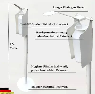 Produktbild von Desinifektionsmittel  Spender Ständer Hand Desinfektion Handdesinfektion Desinfektionsmittelspender für outddor und indoor wetterfest Weiß