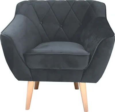 Produktbild von QLA Möbel Skandinavischer Relaxsessel in Dunkelgrau, Retro-Sessel mit Steppung, Clubsessel Polstersessel mit Holzbeinen, Sessel Skand
