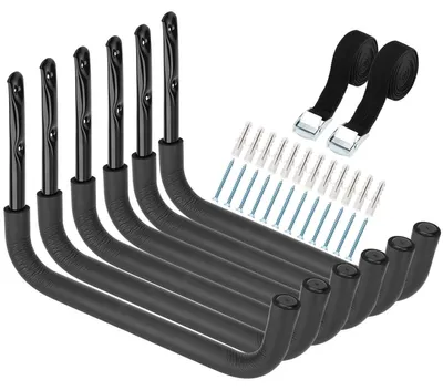 Obrázok produktu pre Sada 6 úložných regálov - Pevné garážové skladovanie - Nástenná montáž - Hák na kajak/SUP - 39,4 cm - Ideálne na surfové dosky - Úložné háky