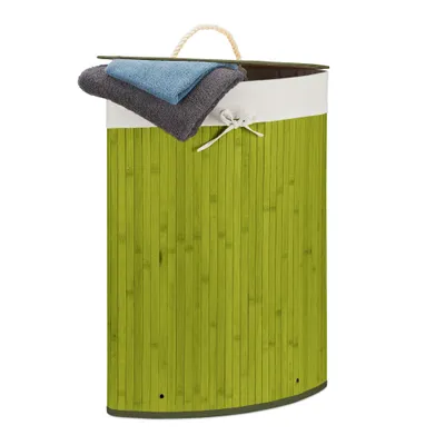 Relaxdays Wäschekorb Bambus – 30 Liter, Faltbar, Mit Deckel, Halbrund, Grau