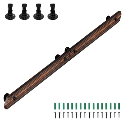 Produktbild von Vigevee Wandhandlauf aus Kiefernholz 180 cm, verbindbare Ausführung zu einem Handlauf, braun mit Holzmaserung, mit Eisenhalter