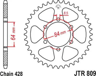 Produktbild von Jt Hinteres Ritzel 809 51 Kreidler 125 Supermoto '07-08, Ts 125 '73-77 (Jtr809.51) (Kette 428)
