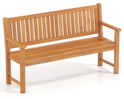 Obrázek produktu pro Zahradní lavička KOMFOTTEU z borovicového dřeva, třísedací lavička s ergonomickou opěradlem a područkami, odolná vůči povětrnostním vlivům, nosnost až 450 kg, vhodná do zahrady, na terasu, balkon a verandu, rozměry 150 x 53,5 x 89 cm