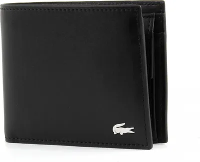 A black Lacoste wallet is shown against a white background.