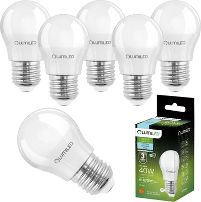 Produktbild von LUMILED LED Lampen E27 P45 5W ersetzt (40W Glühlampe) 6 Stück Set 470lm 6500K kaltweiß 180 Grad Lichtwinkel 230V Glühbirne Birne Leuchtmittel Kugelform Kugel Energiesparlampe