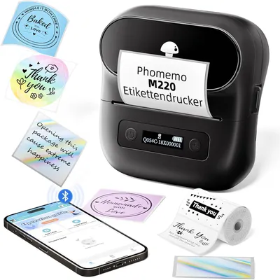 Immagine prodotto di Stampante per etichette Phomemo M220, dispositivo per la stampa di etichette, 80 cm, tecnologia termica, Bluetooth