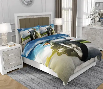 Produktbild von Bettwäsche 140x200 cm + 2x70x80 cm, 3-teilig, 100% Baumwolle, Satin, Reißverschluss, Motorrad, Bunt - SOVIO | So.0154