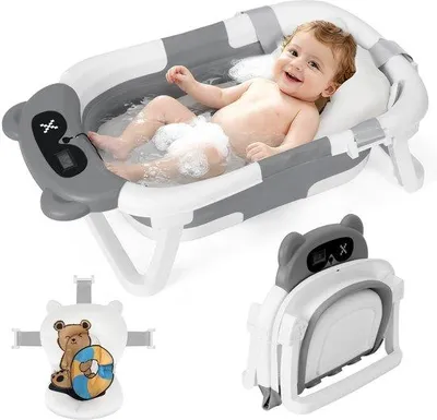 Image de Petit lit pliant pour bébé avec thermomètre - Gris - 66x40x20 cm