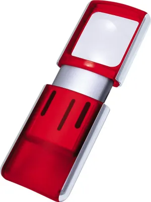 Zdjęcie produktu dla Prostokątna lupa WEDO z podświetleniem LED, półprzezroczysta, czerwona