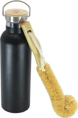 Produktbild von BOXENSTOP Thermo-Trinkflasche 750ml, Schwarz-Matt, mit Bambusdeckel