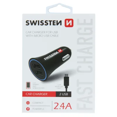 Produktbild von SWISSTEN 2.4A 2USB - Micro USB Autoladegerät - 8595217440562