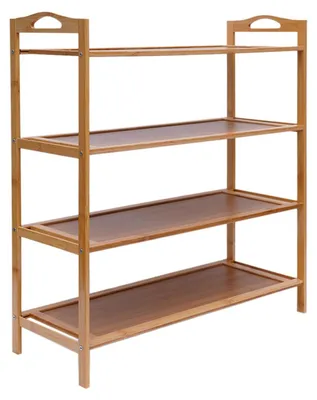 Image de Étagère à chaussures - Étagère à 4 niveaux - Bambou - Rangement ouvert - Pour le couloir et l'armoire - Bois naturel