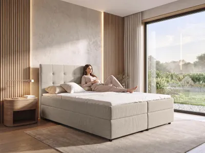 Produktbild von AX LIVING Boxspringbett 160x200 cm Sakarya Beige - Komplett-Set inkl. Topper & Bettkasten, H2/H3