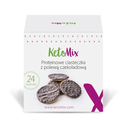 Zdjęcie produktu dla KetoMix Proteinowe herbatniki z polewą czekoladową | 24 ciasteczka, 264 g