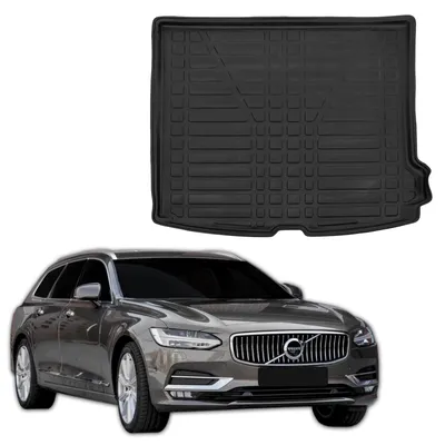 Image de Tapis De Coffre Sur Mesure Pour Volvo V90 Depuis 2017 Kombi, Noir, Antidérapant, Bord Haut, Toutes Saisons