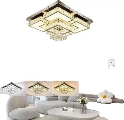 Zdjęcie produktu dla Lampa sufitowa, pilot zdalnego sterowania, regulacja jasności, 50 x 50 x 20 cm, regulowana, BIAŁA