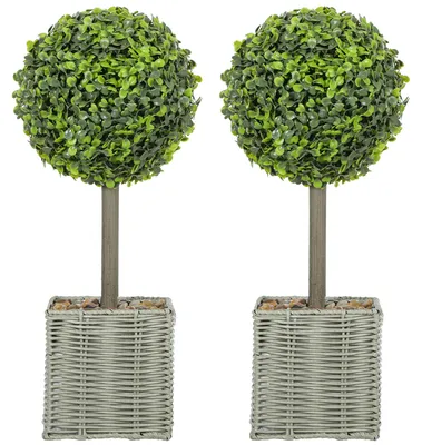 Produktbild von HOMCOM Künstliche Buchsbaum 2er-Set 50 cm Kunstpflanze mit Topf, Zierkieseln