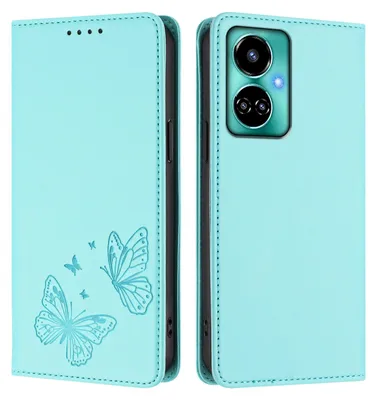 Produktbild von Lederhülle für Tecno Camon 19 /Camon 19 Pro 5G, Schmetterling Prägung Leder Brieftasche Schutzhülle mit Ständer Türkis